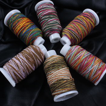 Gradientiškai dažytas medvilninis siūlas su auksine siūle, rankomis mezgta DIY papuošalų virvė (Medžiaga: medvilninis siūlas + poliesteris + auksinė siūlė; Apdorojimo technologija: rankų mezgimas; Kilmė: Jinhua; Stilius: originalus dizainas)