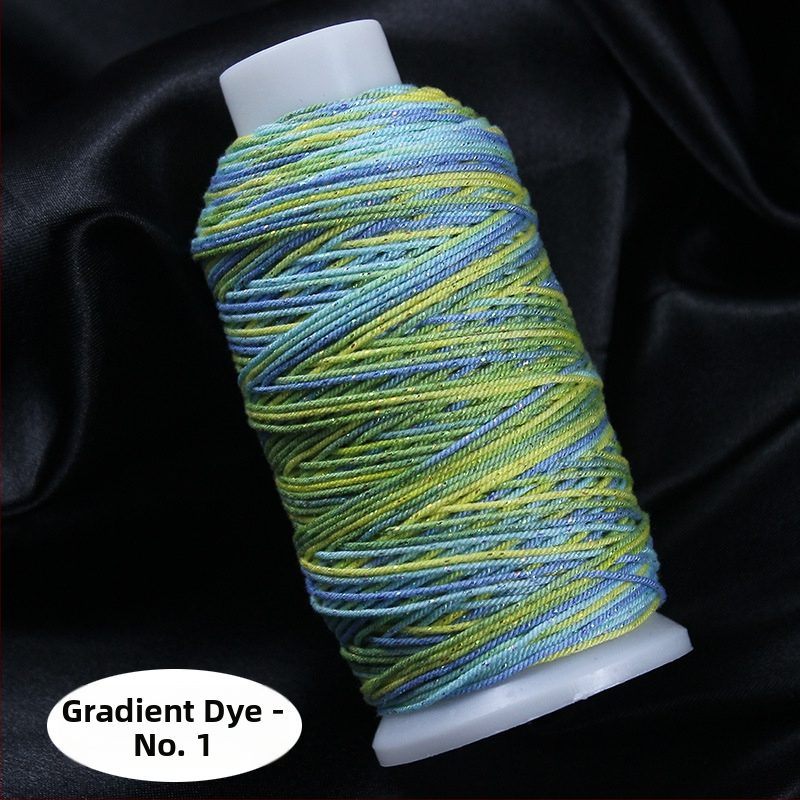 Gradientiškai dažytas medvilninis siūlas su auksine siūle, rankomis mezgta DIY papuošalų virvė (Medžiaga: medvilninis siūlas + poliesteris + auksinė siūlė; Apdorojimo technologija: rankų mezgimas; Kilmė: Jinhua; Stilius: originalus dizainas)