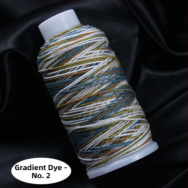 Gradientiškai dažytas medvilninis siūlas su auksine siūle, rankomis mezgta DIY papuošalų virvė (Medžiaga: medvilninis siūlas + poliesteris + auksinė siūlė; Apdorojimo technologija: rankų mezgimas; Kilmė: Jinhua; Stilius: originalus dizainas)