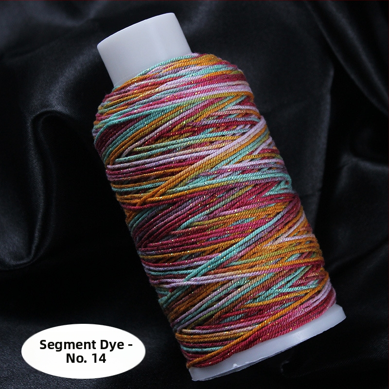 Gradientiškai dažytas medvilninis siūlas su auksine siūle, rankomis mezgta DIY papuošalų virvė (Medžiaga: medvilninis siūlas + poliesteris + auksinė siūlė; Apdorojimo technologija: rankų mezgimas; Kilmė: Jinhua; Stilius: originalus dizainas)