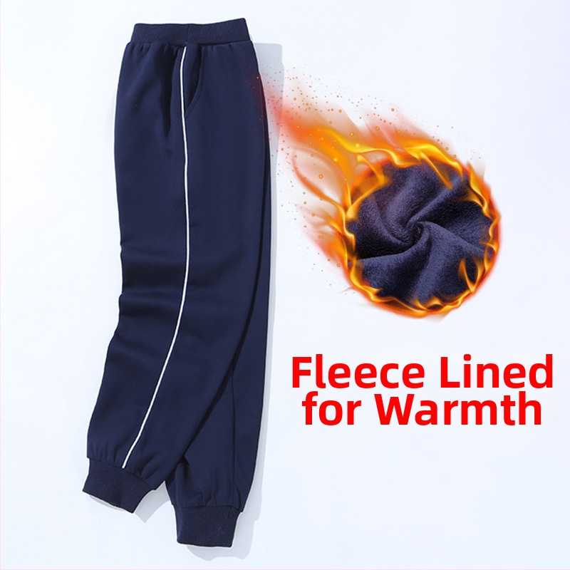 Vaikų mokyklinės kelnės su dryžiais, koledžo stiliaus, medvilnės-poliesterio mišinys, unisex, vidurio juosmens