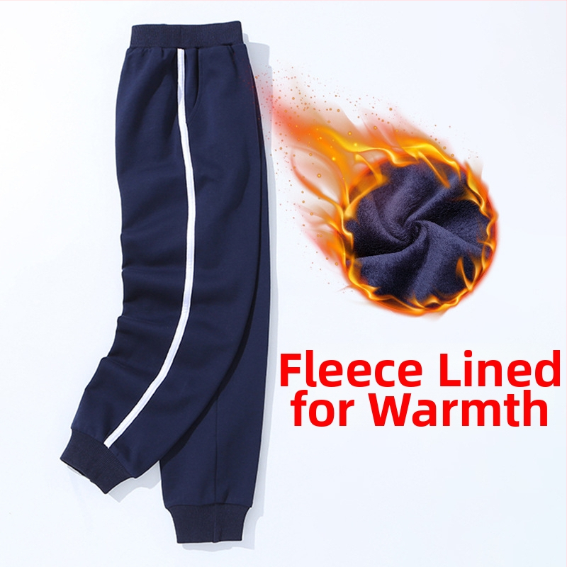 Vaikų mokyklinės kelnės su dryžiais, koledžo stiliaus, medvilnės-poliesterio mišinys, unisex, vidurio juosmens