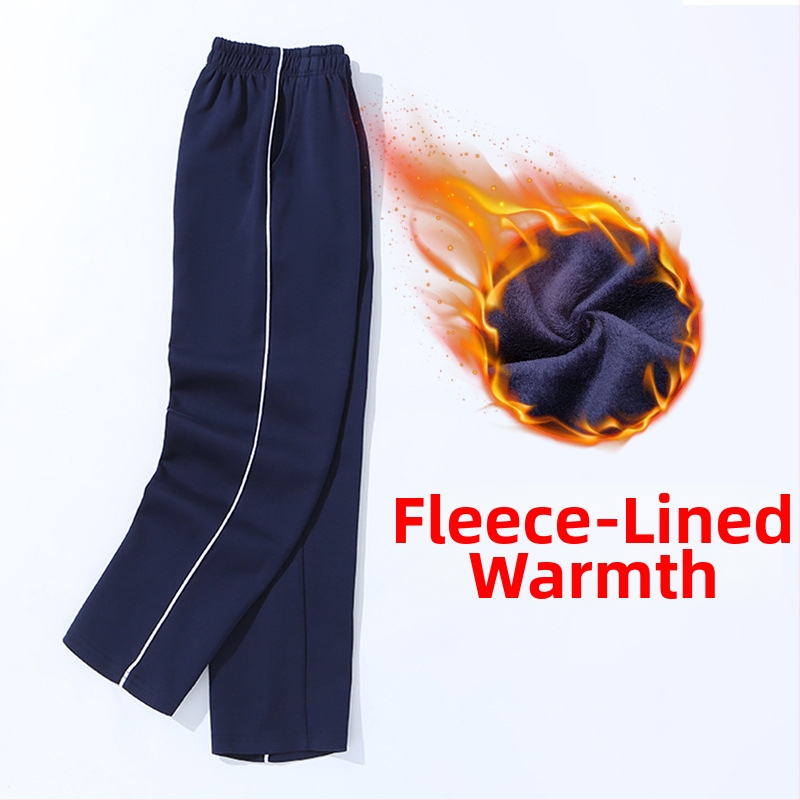 Vaikų mokyklinės kelnės su dryžiais, koledžo stiliaus, medvilnės-poliesterio mišinys, unisex, vidurio juosmens