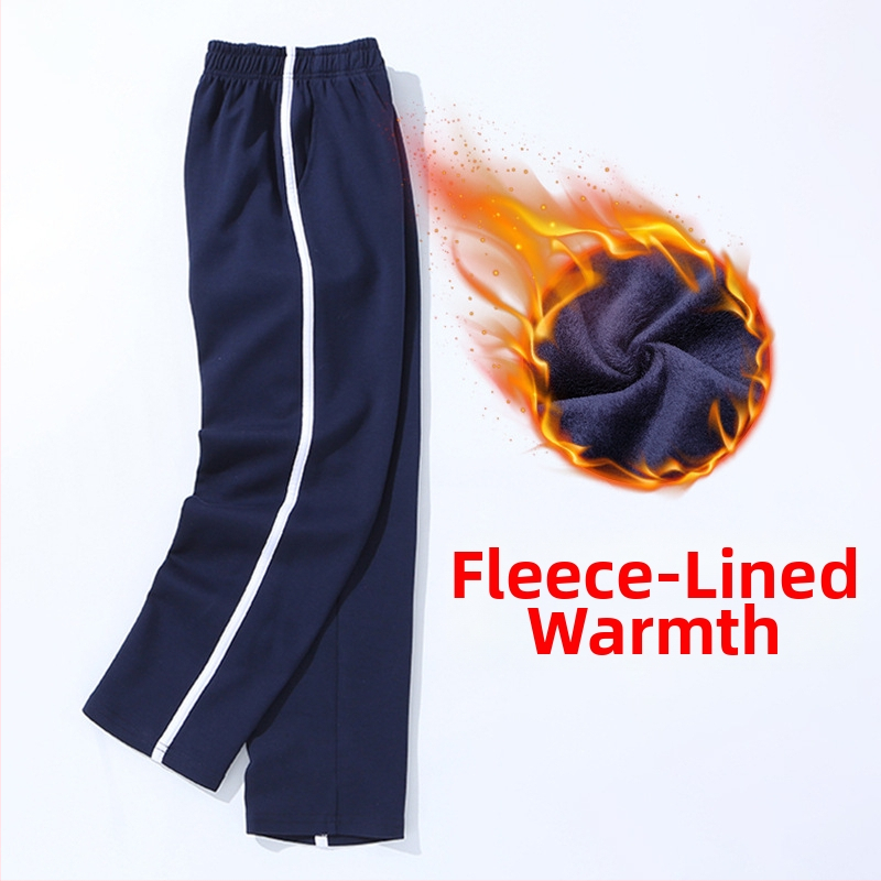 Vaikų mokyklinės kelnės su dryžiais, koledžo stiliaus, medvilnės-poliesterio mišinys, unisex, vidurio juosmens