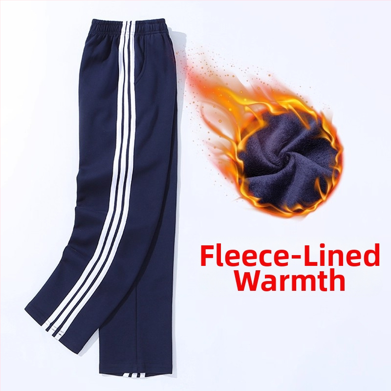 Vaikų mokyklinės kelnės su dryžiais, koledžo stiliaus, medvilnės-poliesterio mišinys, unisex, vidurio juosmens