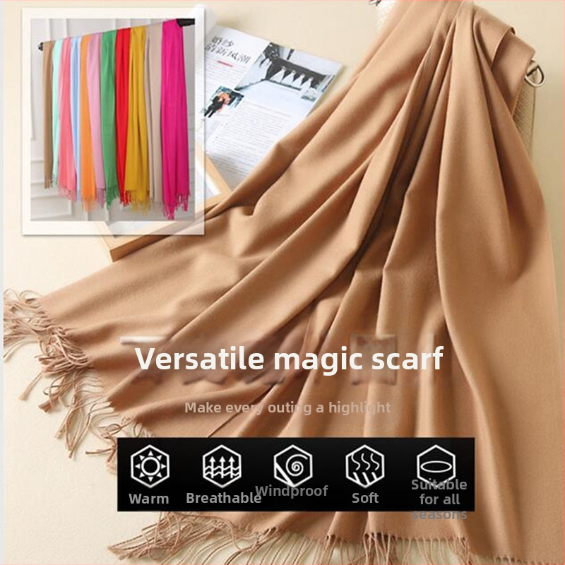 Šal s warp-knit konstrukcijom, topao, s vezom i otiskom logotipa, materijal imitacije kašmira, poliester