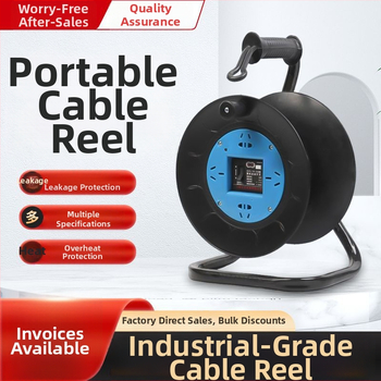 Nešiojama kabelinė ritė su tuščiu rituliu, vyniojimo mechanizmu ir saugojimo rituliu