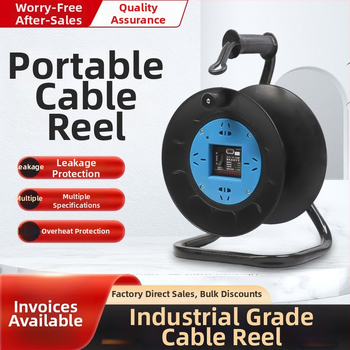 Nešiojama kabelinė ritė su tuščiu rituliu, vyniojimo mechanizmu ir saugojimo rituliu