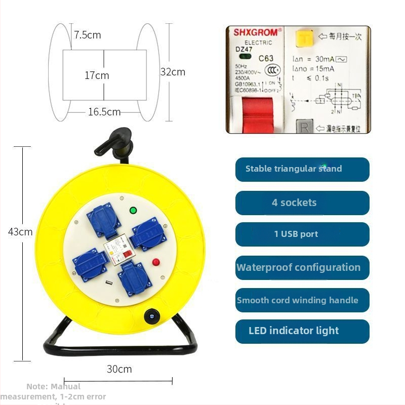 Nešiojama kabelinė ritė su tuščiu rituliu, vyniojimo mechanizmu ir saugojimo rituliu