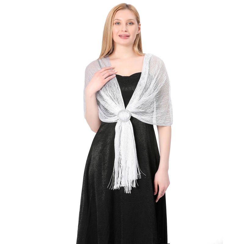Vjenčani šal s kopčom - poliesterska vlakna, warp-knit tkanje, ženski elegantni stil, dekorativni dodatak, pogodan za sve sezone