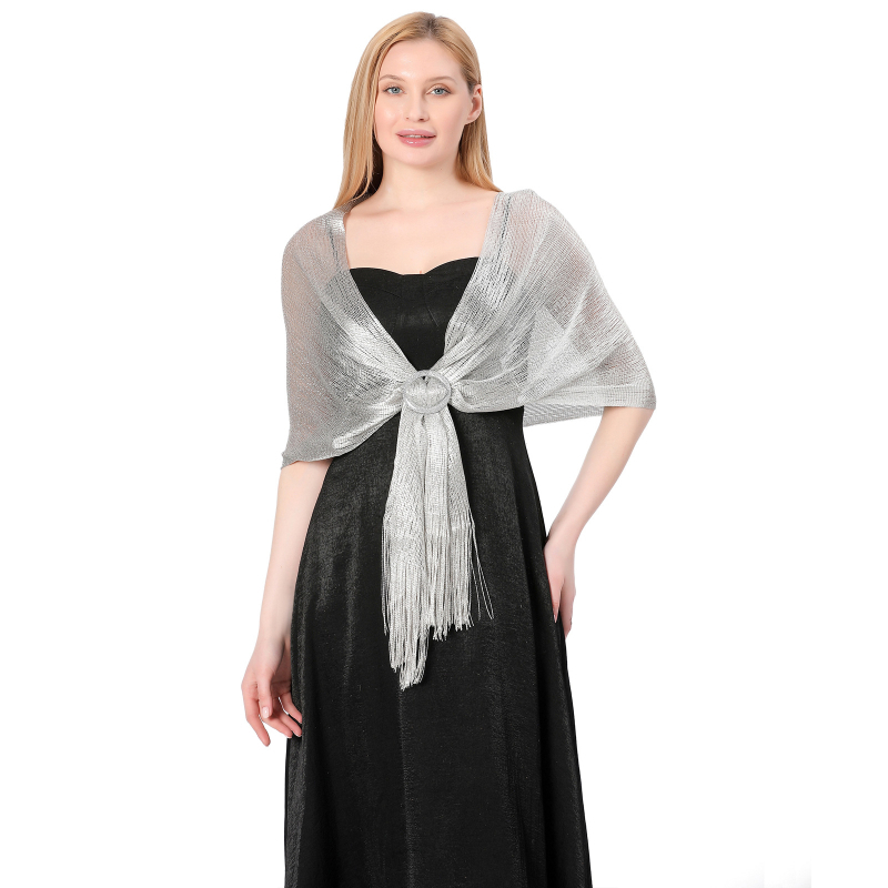 Vjenčani šal s kopčom - poliesterska vlakna, warp-knit tkanje, ženski elegantni stil, dekorativni dodatak, pogodan za sve sezone