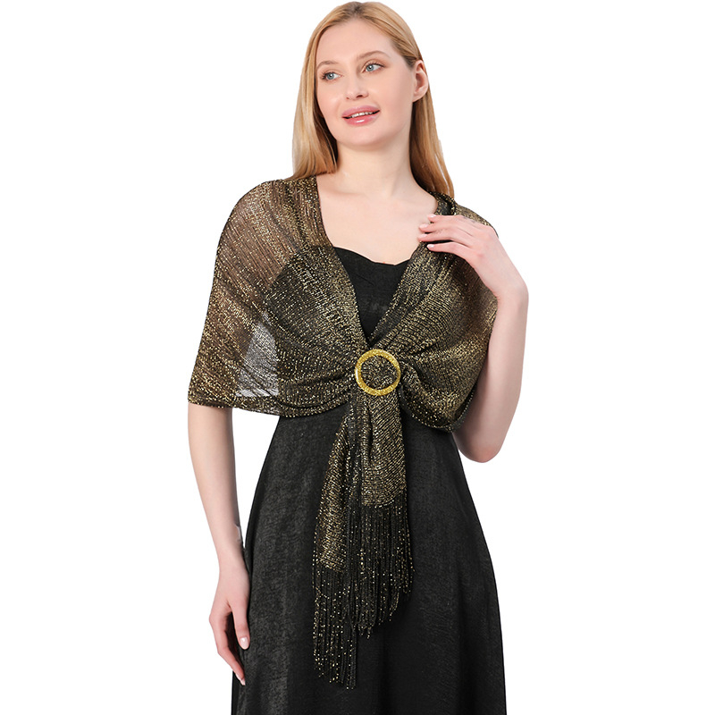 Vjenčani šal s kopčom - poliesterska vlakna, warp-knit tkanje, ženski elegantni stil, dekorativni dodatak, pogodan za sve sezone