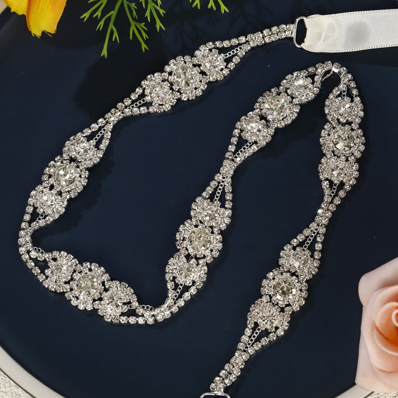 Centură metalică pentru talie cu lanț din cristale în formă de gheară, cataramă din aliaj, lățime sub 2 cm, accesoriu pentru rochia de mireasă