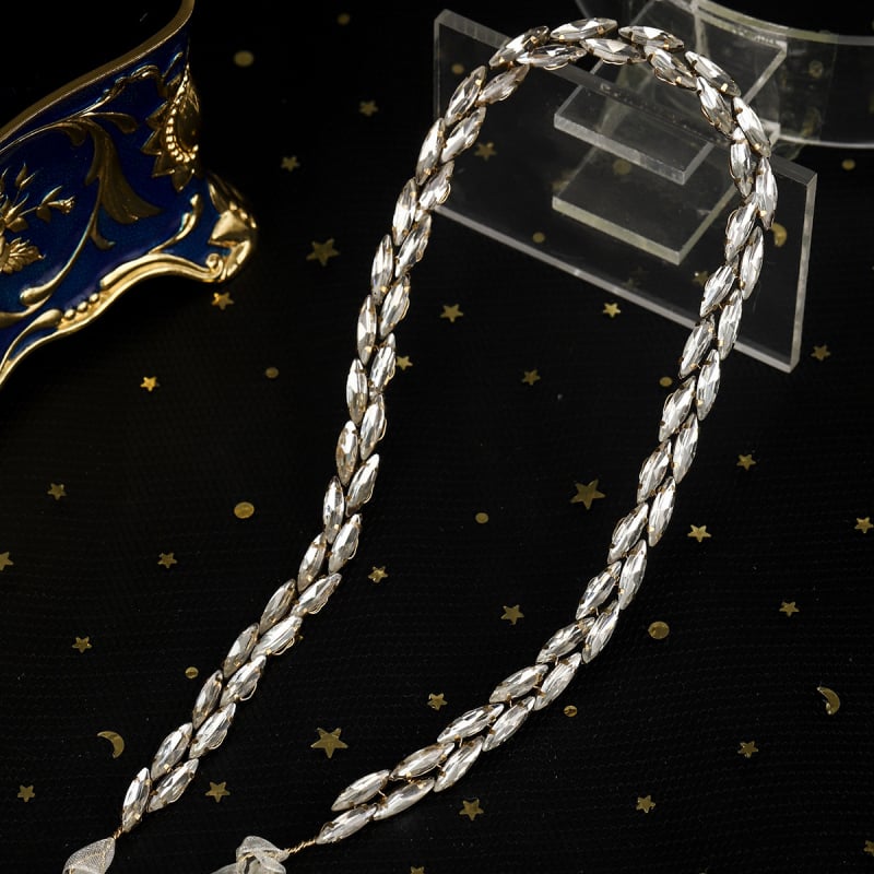 Centură metalică pentru talie cu lanț din cristale în formă de gheară, cataramă din aliaj, lățime sub 2 cm, accesoriu pentru rochia de mireasă