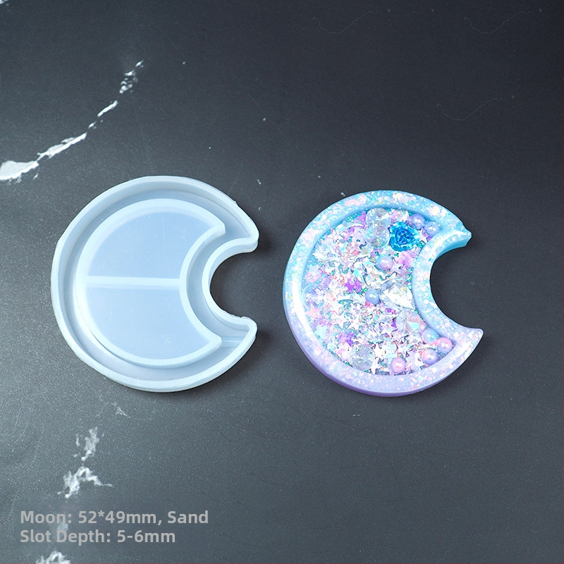 Silicone keychain mold — širdies, žvaigždės, mėnulio ir katės formos UV derva DIY papuošalams