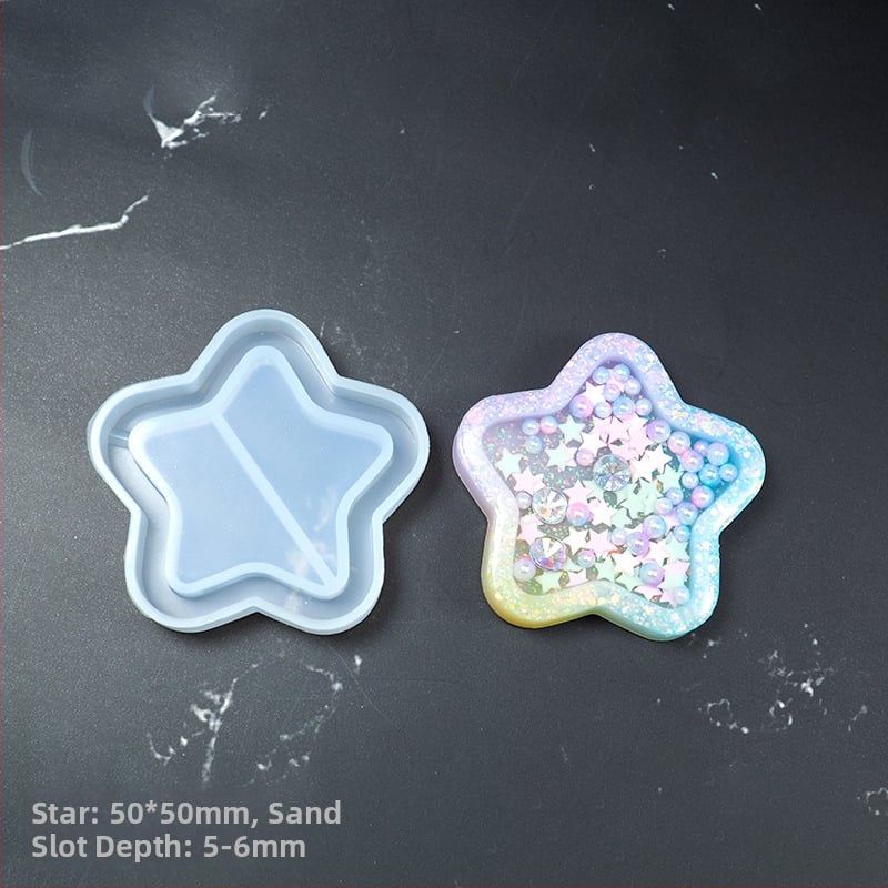 Silicone keychain mold — širdies, žvaigždės, mėnulio ir katės formos UV derva DIY papuošalams