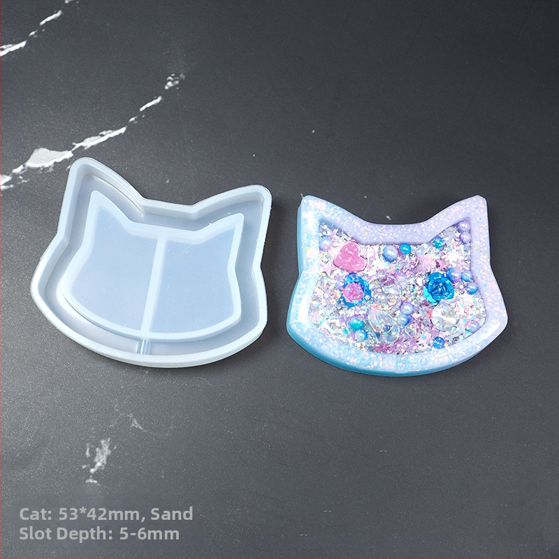 Silicone keychain mold — širdies, žvaigždės, mėnulio ir katės formos UV derva DIY papuošalams