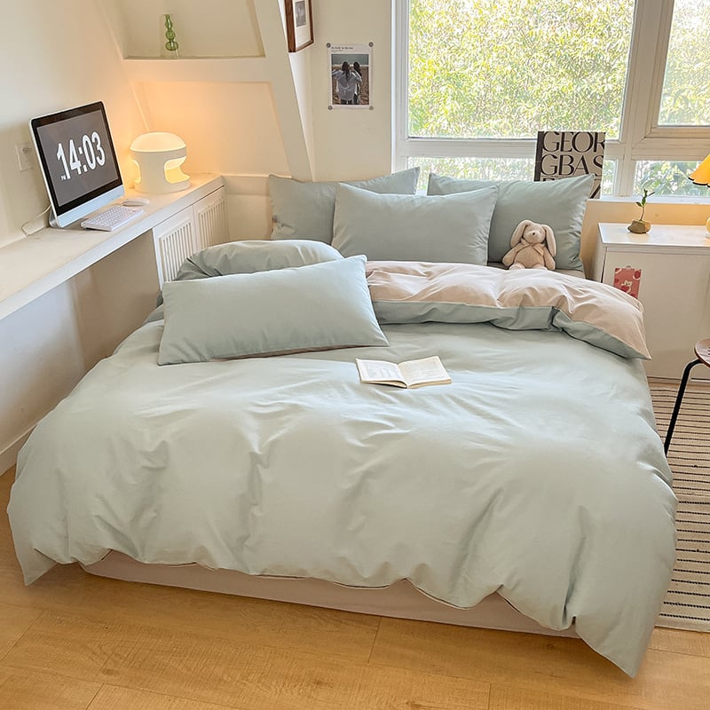 Keturių dalių patalynės komplektas: plaunama medvilnė, reaktyvus spausdinimas, šukotas audinys, svoris 1000–1499 g