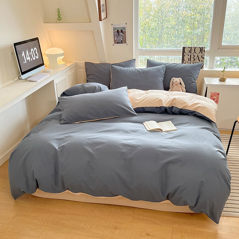 Keturių dalių patalynės komplektas: plaunama medvilnė, reaktyvus spausdinimas, šukotas audinys, svoris 1000–1499 g