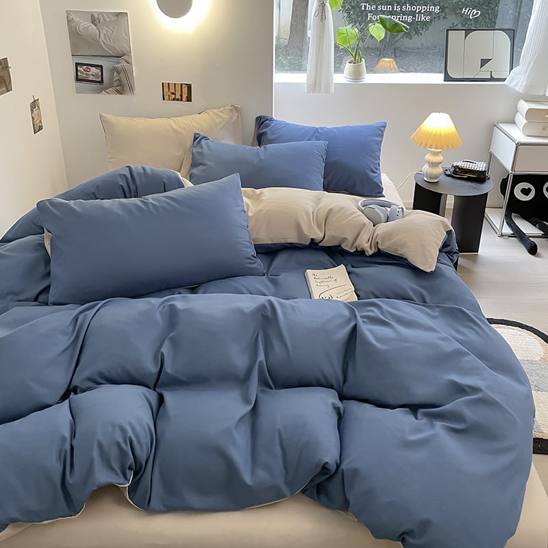 Keturių dalių patalynės komplektas: plaunama medvilnė, reaktyvus spausdinimas, šukotas audinys, svoris 1000–1499 g