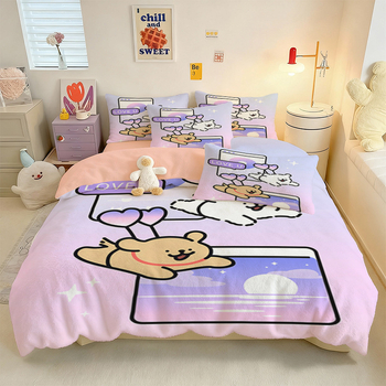 Crystal Velvet keturių dalių patalynės komplektas su animaciniu šuniuku motyvu, skaitmeninis spausdinimas, quiltuotas, žieminė šiluma