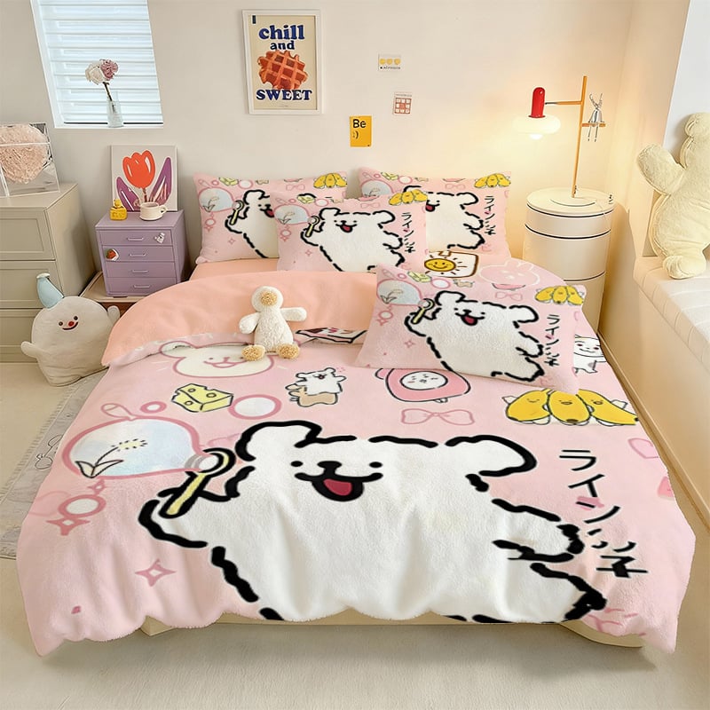 Crystal Velvet keturių dalių patalynės komplektas su animaciniu šuniuku motyvu, skaitmeninis spausdinimas, quiltuotas, žieminė šiluma