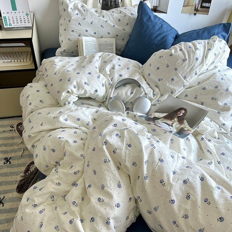 Išplautų medvilnės keturių dalių patalynės komplektas, Twill audinys, reaktyvus spausdinimas ir dažymas, raštai: animacinių filmų personažai ir augalai