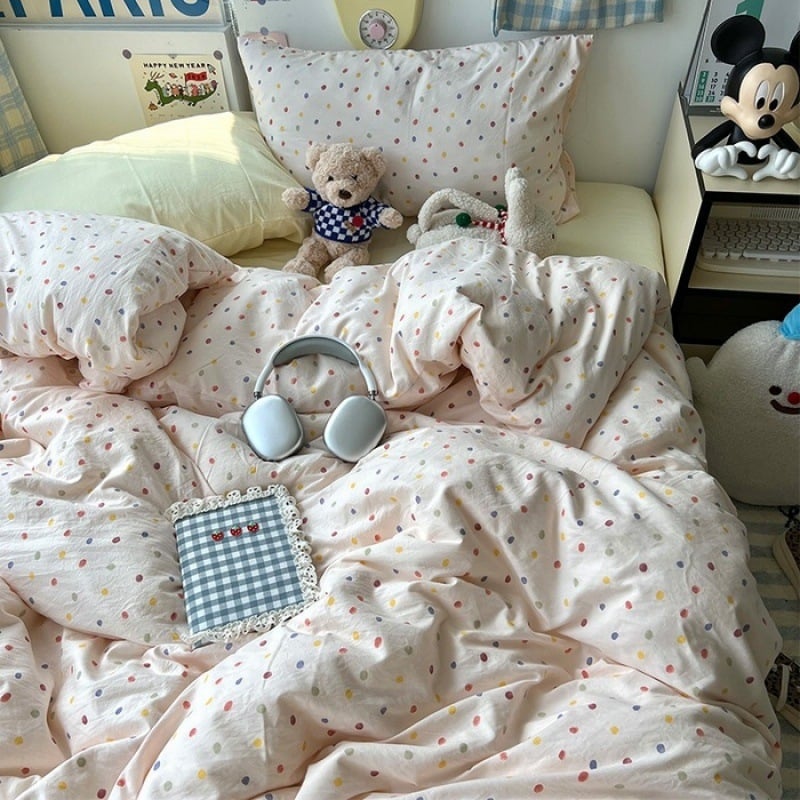 Išplautų medvilnės keturių dalių patalynės komplektas, Twill audinys, reaktyvus spausdinimas ir dažymas, raštai: animacinių filmų personažai ir augalai