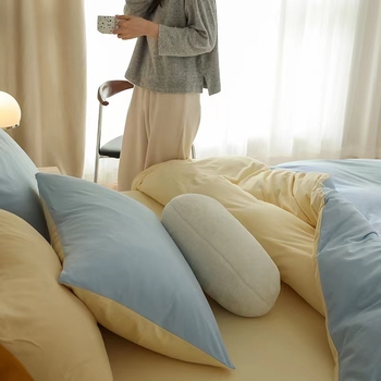 Keturių dalių patalynės komplektas iš 100% medvilnės, mezgta quilt, reaktyvus spausdinimas ir dažymas, Twill audinys, vientisas raštas, svoris 2.0–2.5 kg