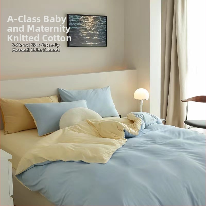 Keturių dalių patalynės komplektas iš 100% medvilnės, mezgta quilt, reaktyvus spausdinimas ir dažymas, Twill audinys, vientisas raštas, svoris 2.0–2.5 kg