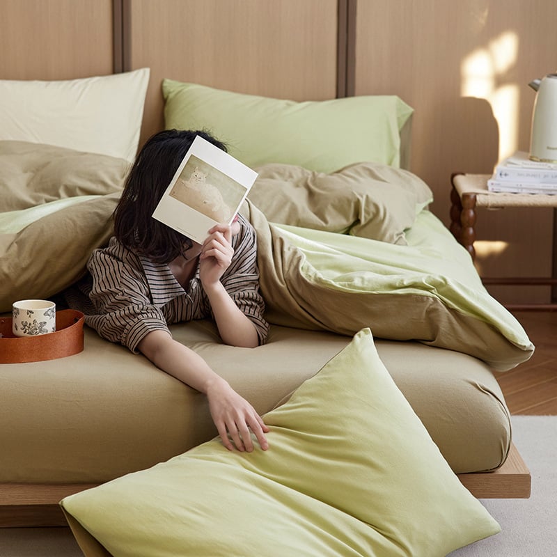 Keturių dalių patalynės komplektas iš 100% medvilnės, mezgta quilt, reaktyvus spausdinimas ir dažymas, Twill audinys, vientisas raštas, svoris 2.0–2.5 kg