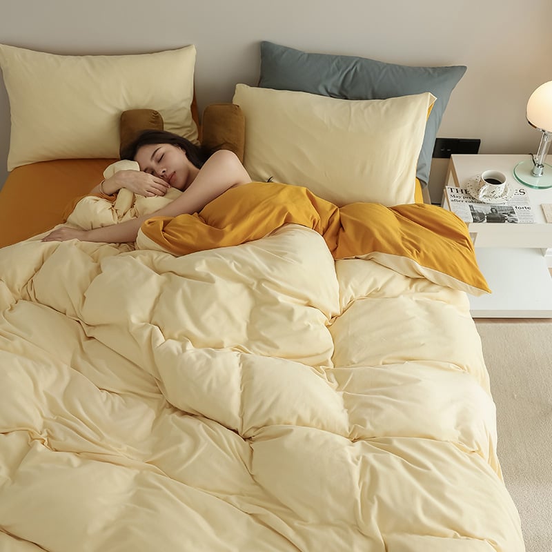 Keturių dalių patalynės komplektas iš 100% medvilnės, mezgta quilt, reaktyvus spausdinimas ir dažymas, Twill audinys, vientisas raštas, svoris 2.0–2.5 kg