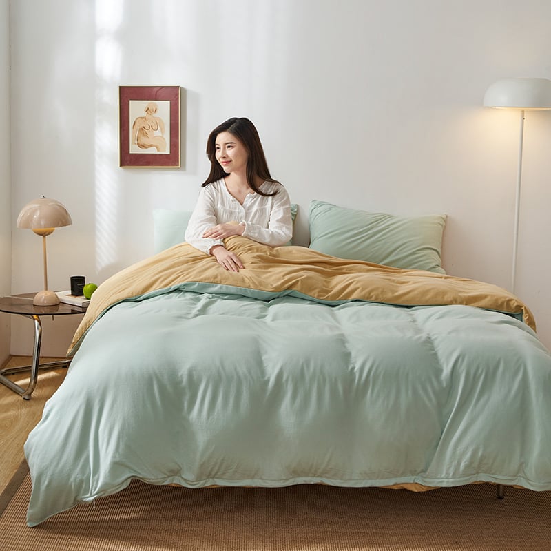 Keturių dalių patalynės komplektas iš 100% medvilnės, mezgta quilt, reaktyvus spausdinimas ir dažymas, Twill audinys, vientisas raštas, svoris 2.0–2.5 kg