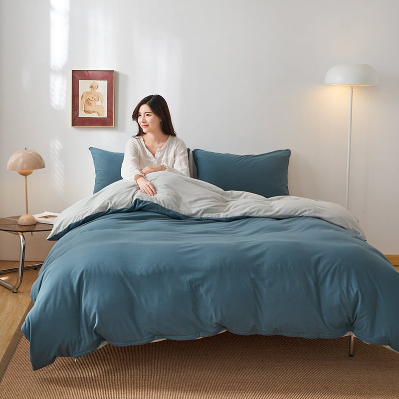 Keturių dalių patalynės komplektas iš 100% medvilnės, mezgta quilt, reaktyvus spausdinimas ir dažymas, Twill audinys, vientisas raštas, svoris 2.0–2.5 kg