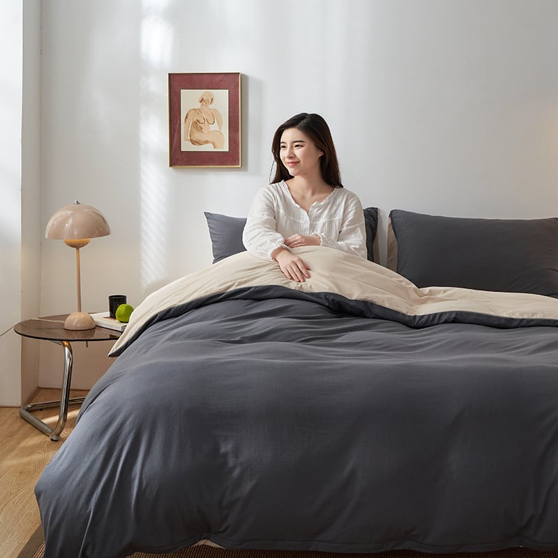 Keturių dalių patalynės komplektas iš 100% medvilnės, mezgta quilt, reaktyvus spausdinimas ir dažymas, Twill audinys, vientisas raštas, svoris 2.0–2.5 kg