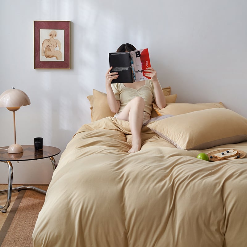 Keturių dalių patalynės komplektas iš 100% medvilnės, mezgta quilt, reaktyvus spausdinimas ir dažymas, Twill audinys, vientisas raštas, svoris 2.0–2.5 kg