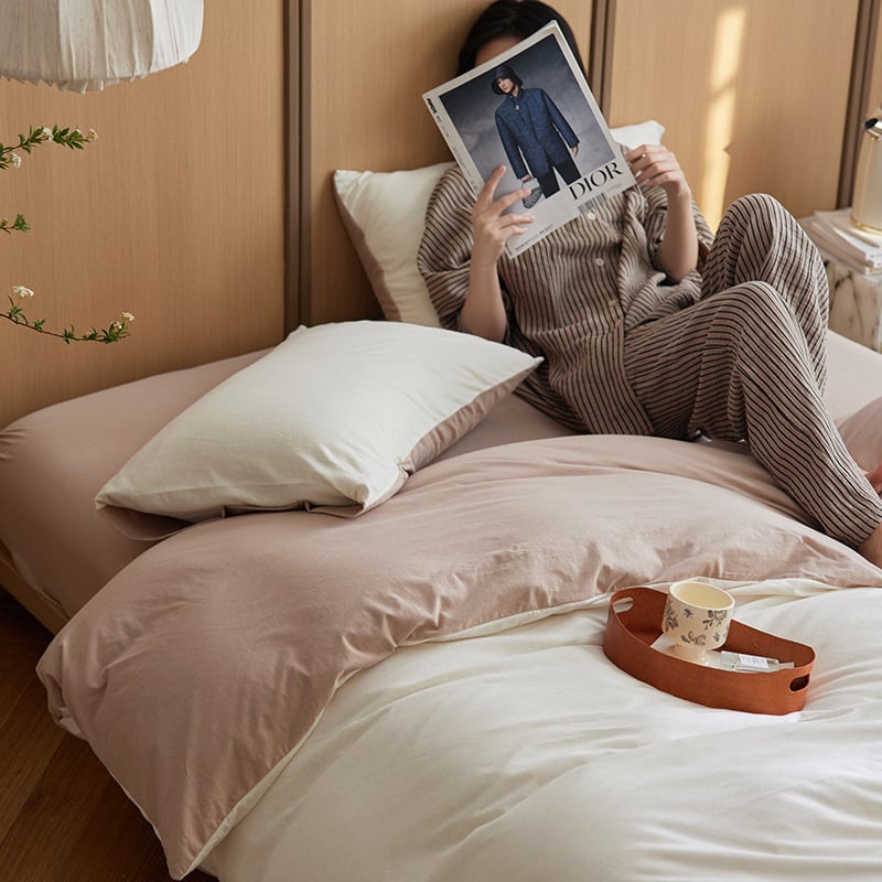 Keturių dalių patalynės komplektas iš 100% medvilnės, mezgta quilt, reaktyvus spausdinimas ir dažymas, Twill audinys, vientisas raštas, svoris 2.0–2.5 kg