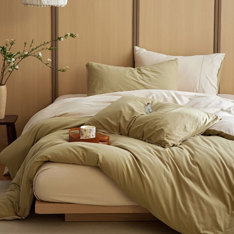 Keturių dalių patalynės komplektas iš 100% medvilnės, mezgta quilt, reaktyvus spausdinimas ir dažymas, Twill audinys, vientisas raštas, svoris 2.0–2.5 kg