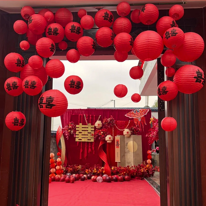 Кръгъл хартиен фенер-висулка, ръчно изработен фенер за външна декорация с растения и сватбени украси