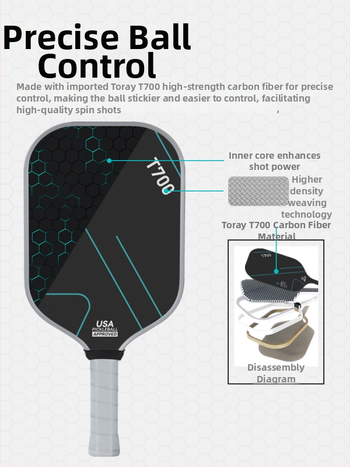 Pickleball raketė, T700 anglies pluoštas, čempionato lygio, 3K audinys, 220 g, JAV sertifikuota