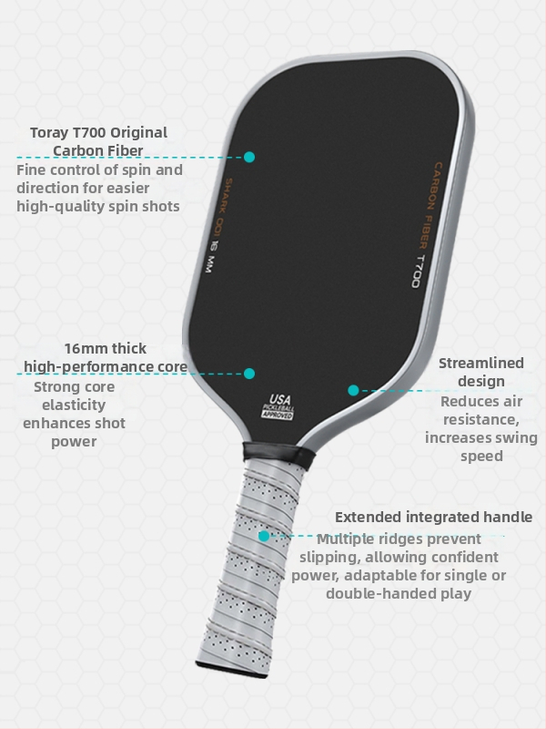 Pickleball raketė, T700 anglies pluoštas, čempionato lygio, 3K audinys, 220 g, JAV sertifikuota