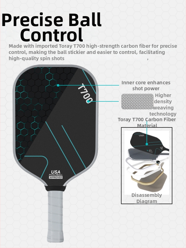 Pickleball raketė, T700 anglies pluoštas, čempionato lygio, 3K audinys, 220 g, JAV sertifikuota