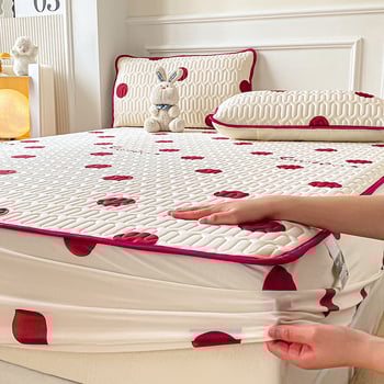 Trys dalių natūralaus latekso čiužinio apsaugos komplektas – spausdinta uždanga, pritaikomas, latekso turinys >90%, audinio spausdinimas