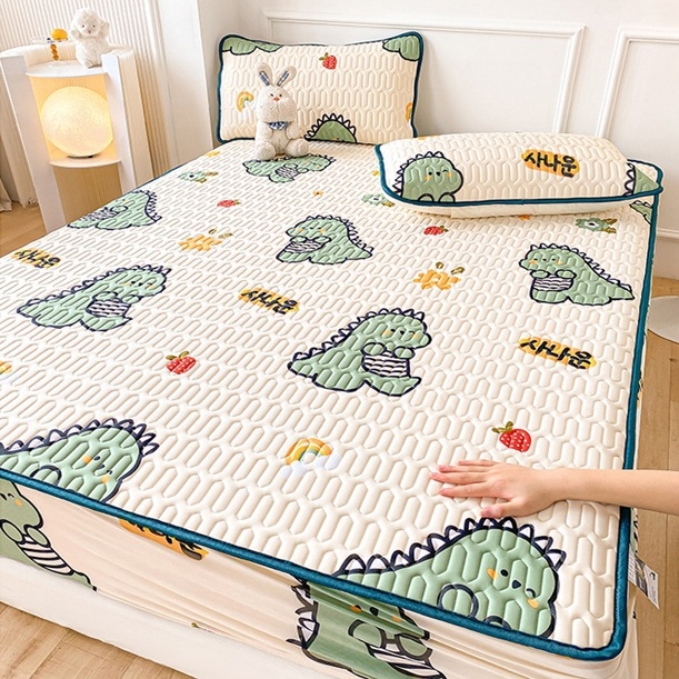 Trys dalių natūralaus latekso čiužinio apsaugos komplektas – spausdinta uždanga, pritaikomas, latekso turinys >90%, audinio spausdinimas