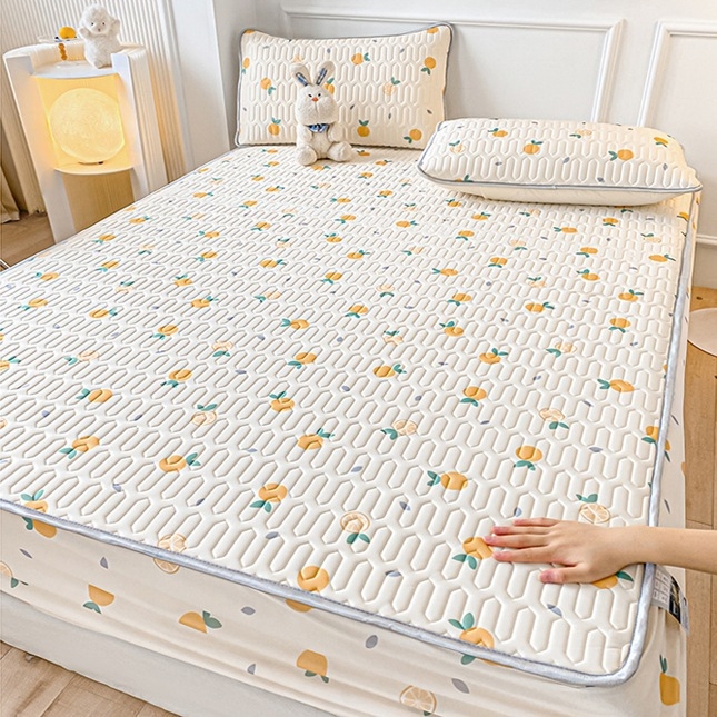 Trys dalių natūralaus latekso čiužinio apsaugos komplektas – spausdinta uždanga, pritaikomas, latekso turinys >90%, audinio spausdinimas