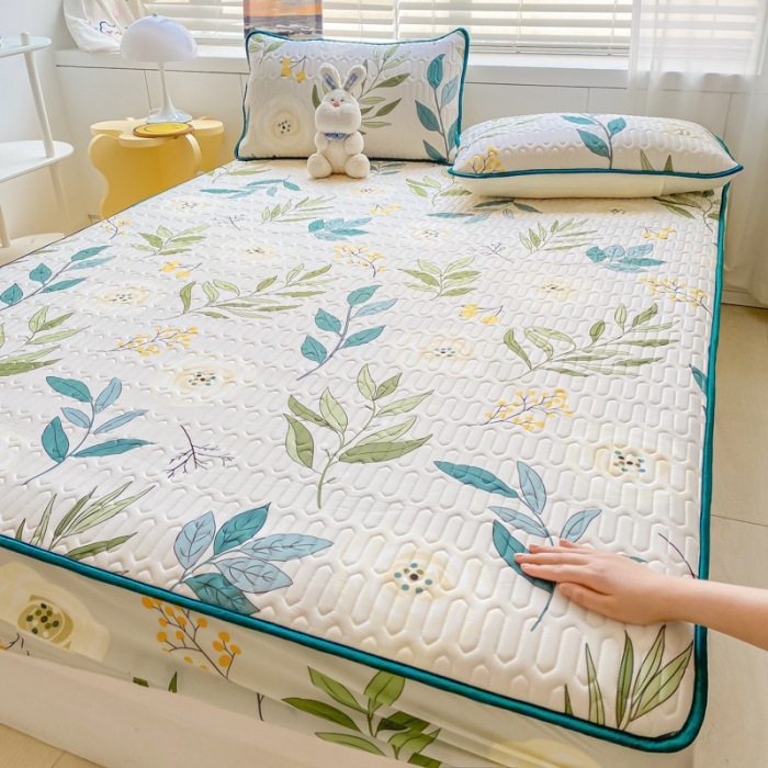 Trys dalių natūralaus latekso čiužinio apsaugos komplektas – spausdinta uždanga, pritaikomas, latekso turinys >90%, audinio spausdinimas