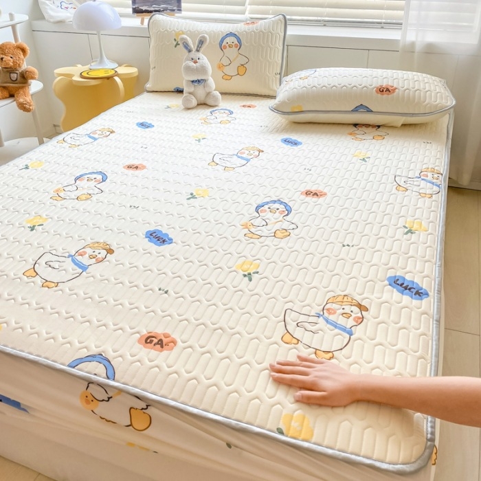 Trys dalių natūralaus latekso čiužinio apsaugos komplektas – spausdinta uždanga, pritaikomas, latekso turinys >90%, audinio spausdinimas