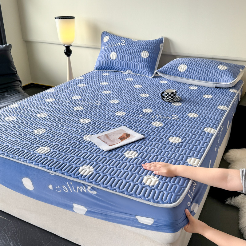 Trys dalių natūralaus latekso čiužinio apsaugos komplektas – spausdinta uždanga, pritaikomas, latekso turinys >90%, audinio spausdinimas