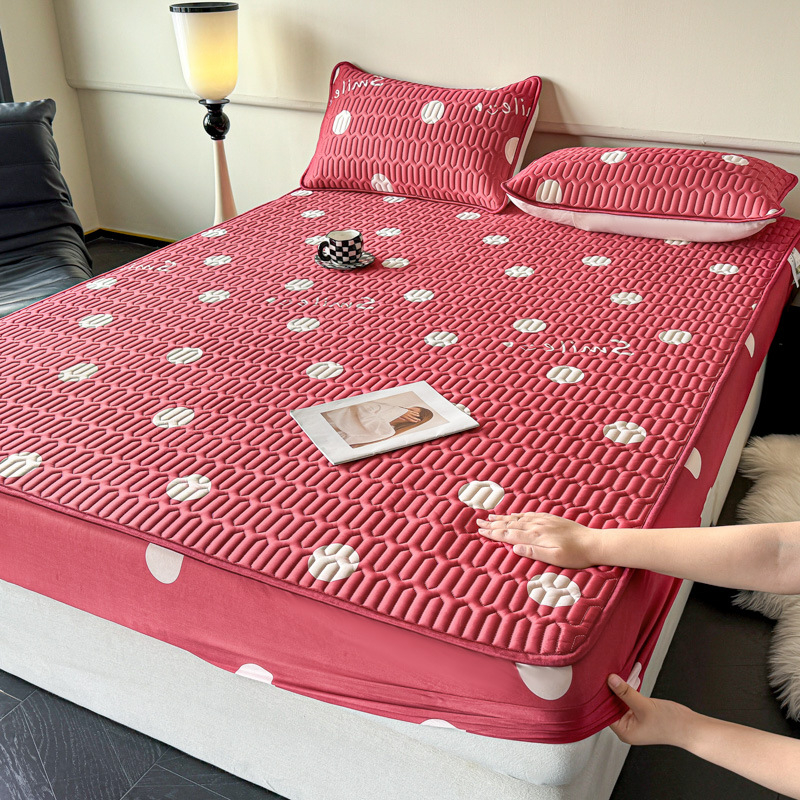 Trys dalių natūralaus latekso čiužinio apsaugos komplektas – spausdinta uždanga, pritaikomas, latekso turinys >90%, audinio spausdinimas