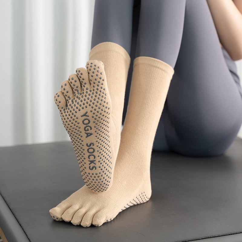 Kokvilnas neslīdošas jogas zeķes ar augstu galu, sievietēm 18-40 g., rudens-zima, 70-80% kokvilnas